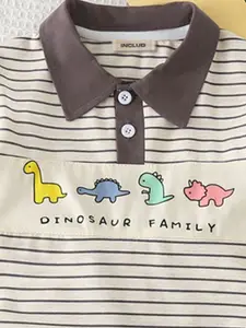 INCLUD Boys Dinosaur Striped Polo Collar T-shirt With Shorts