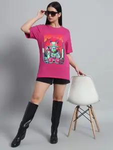 N1F FASHION Women Graphic Printed Round Neck Cotton Oversized T-shirt