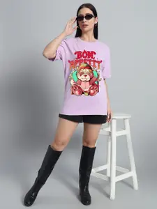 N1F FASHION Women Graphic Printed Round Neck Cotton Oversized T-shirt