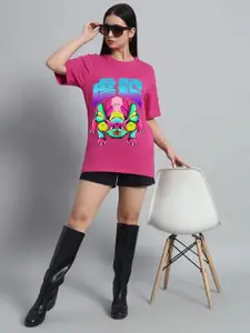 N1F FASHION Women Graphic Printed Round Neck Cotton Oversized T-shirt