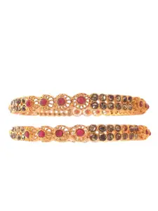 FEMMIBELLA Set Of 2 Gold-Plated Stone Studded Bangles