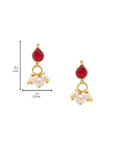 Ruby Raang Girls Gold-Plated Kundan Studded & Pearls Beaded Teardrop Shaped Drop Earrings