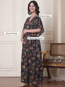 Secret Wish Women Printed Maternity Maxi Kaftan Nightdress