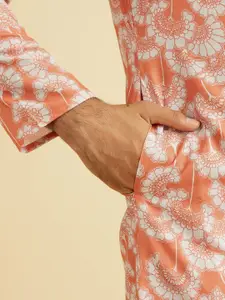 Manyavar Floral Printed Mandarin Collar Cotton Kurtas