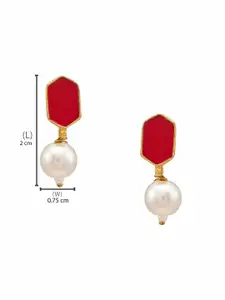 Ruby Raang Girls Gold-Plated Kundan Studded & Pearls Beaded Hexagon Shaped Drop Earrings