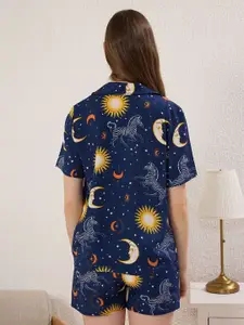 Trendyol Printed Shirt & Shorts Lapel Coller Night Suits