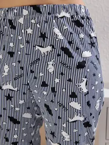 Trendyol Women Printed Lapel Collar Pure Cotton Shirt With Trouser Night Suit