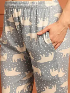ETC Women Bear Printed Cotton Lounge Pants