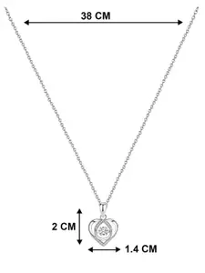 Peora Silver-Plated American Diamond Studded Heart Shaped Pendant With Chain And Rose