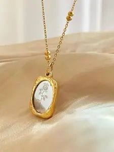 SUBHAGALANKAR Stainless Steel Gold-Plated Rose Mirror Pendant With Chain