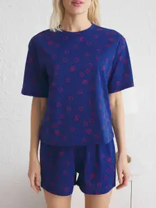 Trendyol Women Printed Pure Cotton T-shirt & Shorts Night suit
