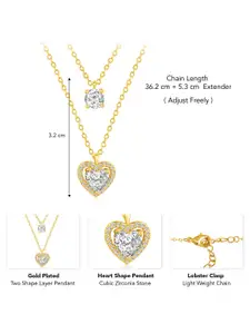 Peora Gold-Plated Cubic Zirconia Studded Heart Shaped Pendants with Chains & Red Rose