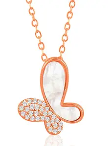 Peora Rose Gold-Plated Cubic Zirconia-Studded Heart-Shaped Pendant With Chain
