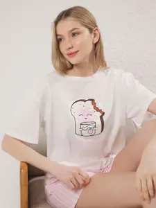 Trendyol Women Printed Pure Cotton T-shirt & Shorts Night suit