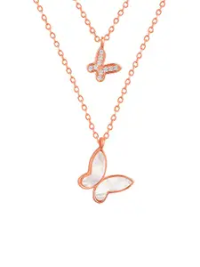 Peora Rose Gold-Plated Cubic Zirconia-Studded Butterfly-Shaped Pendants With Chains & Rose