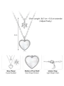 Peora Silver Plated Crystal Studded & Heart Shaped Two Layer Pendant With Chain And Rose