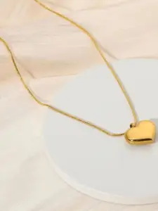 SUBHAGALANKAR Stainless Steel Gold-Plated Heart Shaped Pendant With Chain