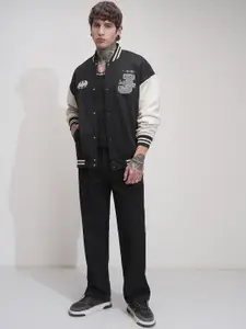 HIGHLANDER Men Graphic Printed Cotton Oversized Varsity Jacket