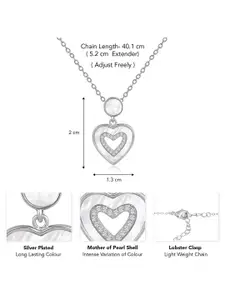 Peora Silver-Plated Cubic Zirconia Studded Heart Shaped Pendant With Chain And Rose