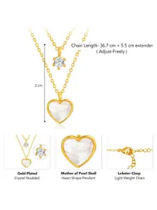 Peora Gold-Plated Cubic Zirconia Stone Studded Heart Shaped Pendant With Chain & Rose