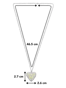 Peora Silver-Plated Cubic Zirconia-Studded Heart-Shaped Pendant With Chain And Rose