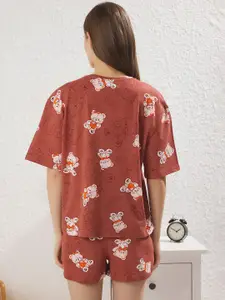 Trendyol Women Printed Pure Cotton Round Neck Night suit