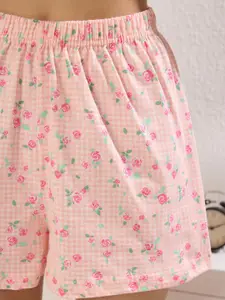 Trendyol Women Printed Pure Cotton Lapel Collar Night suit