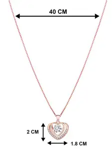 Peora Rose Gold-Plated Cubic Zirconia-Studded Heart-Shaped Pendant With Chain