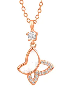 Peora Rose Gold-Plated Cubic Zirconia-Studded Pendant Chain With Rose