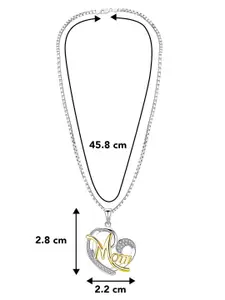 Peora Silver & Gold Plated Cubic Zirconia Studded Love Heart Mom Pendant With Chain