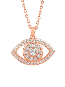 Peora Rose-Gold Plated Cubic Zirconia Studded Pendant With Chain & Rose