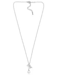 Peora Silver-Plated Cubic Zirconia Studded Pendant Chain With Rose