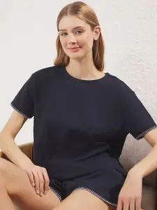 Trendyol Women Round Neck T-shirt and Shorts Night suit