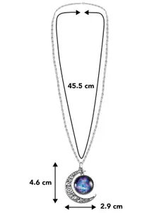 Peora Silver-Plated Stones Studded Crescent Cosmic Moon Pendant With Chain & Rose Flower