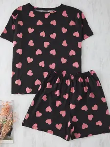 Trendyol Women Plus Size Printed Top With Shorts Night Suit