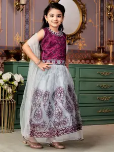 Sangria Girls Embroidered Lehenga With Choli & Dupatta