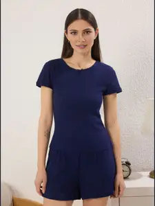 Trendyol Women Round Neck Pure Cotton Night Suit