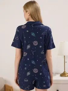 Trendyol Printed Pure Cotton Shirt Collar Night Suit