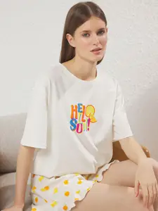 Trendyol Women Printed Pure Cotton Night Suit