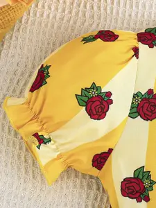 INCLUD Girls Printed Puff Sleeve Fit & Flare Dress