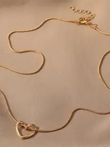 SUBHAGALANKAR Stainless Steel Gold-Plated Heart Shaped Pendant With Chain