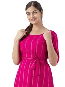 DMP FASHION Striped Round Neck A-Line Dress