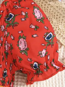 INCLUD Girl's Floral Print Fit & Flare Puff Sleeves Dress With Smocked detail