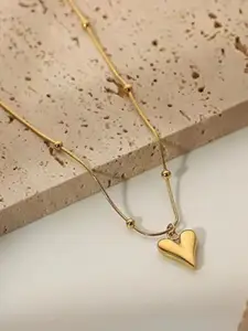 SUBHAGALANKAR Stainless Steel Gold-Plated Heart Shaped Pendant With Chain