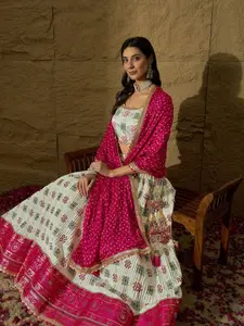 SHRINGARINI Ethnic Motifs Printed Satin Stitched Lehenga & Unstitched Blouse With Dupatta