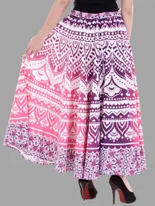 HANDICRAFT PALACE Ombre Women Mandala Printed Pleated Wrap Around Cotton Maxi Skirt
