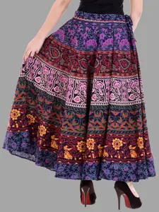 HANDICRAFT PALACE Women Printed Pleated Wrap Around Cotton Maxi Skirt