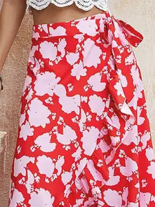 Outzidr Women Printed Flared Midi Tulip Skirt