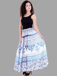 HANDICRAFT PALACE Women Printed Pleated Wrap Around Cotton Maxi Skirt