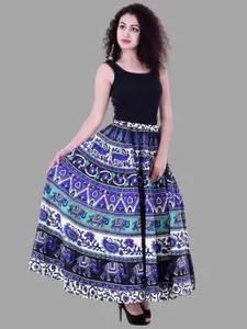 HANDICRAFT PALACE Mandala Printed Pleated Wrap Around Cotton Maxi Skirt